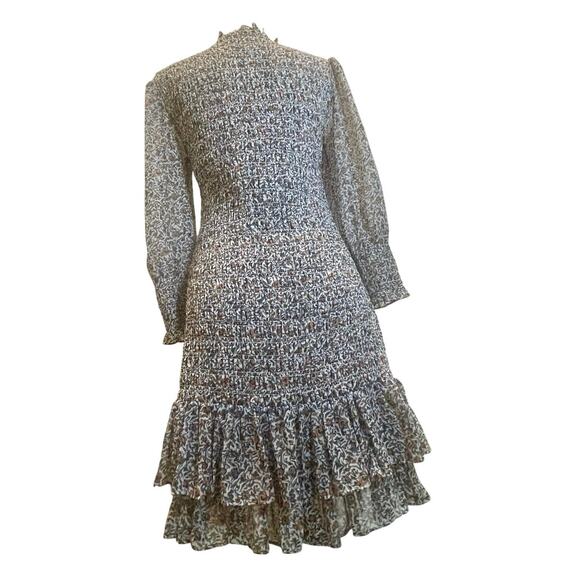 VERONICA BEARD MINI DRESS FARHA SMOCKED FLORAL Sz 6 RUFFLED HEM COTTAGE CORE - Picture 11 of 16